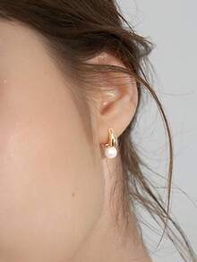 一对水滴形仿珍珠耳环，时尚简约优雅，奢华高端，百搭优雅耳环，节日礼物 - 金黃色 - 查看 7