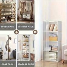Multi-Function Wardrobe - Dustproof Storage Rack With Hanging Rod, Tool-Free Installation, Space-Saving Design, Portable Wardrobe, Clothing Storage Furniture Rack, Suitable For Bedroom, Office, Dorm And Living Room, Bedroom Essential - Multicolor - View 5
