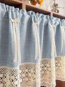 1PC Machine Washable Kitchen Curtains,Small Window Curtains For Kitchen,Apartment Kitchen Drapes,Cafe Style Half Curtains, Polyester,Affordable Linen Curtains - Blue - View 5