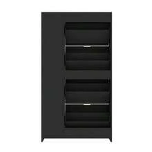Modern Shoe Cabinet With Mirror, 4 Fold-Down Storage Compartments, Adjustable Shelf Behind The Right Mirror, Ideal For The Hallway, Black, Dimensions: W80/H147/D24 Cm - View 7
