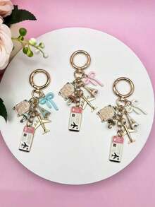 1pc Elegant Pink Bow Travel Keychain Pendant, Oil Drop Airplane, Eiffel Tower, DIY Jewelry, Handbag Charm, Luggage Decoration, Shoulder Bag Accessory, Multifunctional Bag Charm, Car Decor, Cute Gothic Y2K Style, Holiday Gift - Nhiều màu 2 - Xem 5