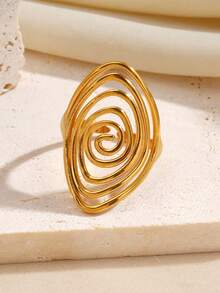 1pc Stainless Steel 18K Gold Plated Vintage Geometric Spiral Open Ring, Suitable For Women's Daily Wear - Gold - View 3
