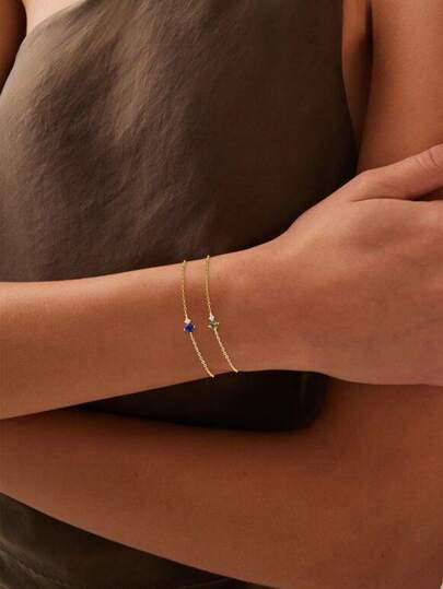 S925纯银宝石手链，14K镀金，简约多色立方氧化锆，生日石，女士链式手链，日常佩戴，生日礼物，母亲节礼物，优雅珠宝，派对饰品