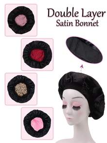Nunify 丝绸缎面睡帽，双层缎面睡帽，可调节，女士睡眠帽，双面可用，适合卷发，护发帽，睡帽 - 彩色 - 查看 4