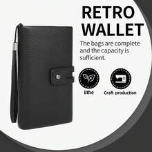 Men's Retro Long Wallet Clutch - Black PU Leather, Magnetic Snap & Zipper Design, Detachable Wrist Strap, Fits Phone, Multi-Compartment, Suitable For Daily Use - Black - View 8