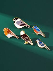 1/5pcs Cartoon Colorful Bird Brooch Set, Cute Eagle, Magpie, Small Bird Enamel Badge Pin, Unique Accessory For Bag, Gift, Holiday - Multicolor - View 3