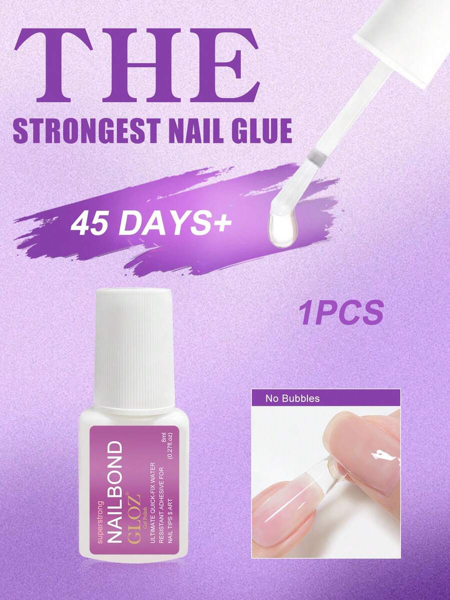 GLOZ 8ml 超強力指甲膠,適用於指甲貼、假指甲和壓接指甲,修復斷裂指甲,指甲黏著劑,無需 UV 燈 - 1pc - 查看 1