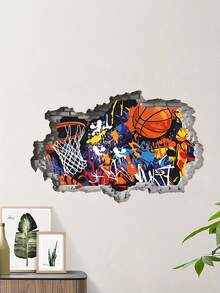19.29 X 12.59 Inch Wall Decal, Street Graffiti Style Basketball Theme With Basketball, Hoop, Colorful Dots, And Creative Graffiti Font, Suitable For Bedroom, Dorm, Game Room And Home Decor - D - View 11