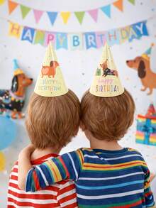 6Pcs Dachshund Dog Happy Birthday Paper Party Hats With Elastic Rope, Baby Shower Puppy Pet Theme Birthday Cone Hats For Kids Toddler Boys Girls Birthday, Dog Theme Party Supplies, Gender Reveal Nursery Party Favor Decor - Multicolor - View 5