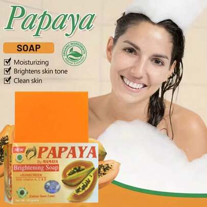 135g Papaya Brightening Soap, Enriched With Papaya Extract, Vitamins A, C And E, Brightens Complexion, Removes Odor And Blemishes, Sunscreen To Protect Skin From Sun Damage, Suitable For Face And Body Cleansing
