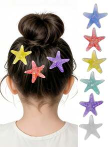 6pcs/Set Starry Ocean Style Hair Clips For Girls, Cute Glitter Colorful Side Clips, Versatile Bangs Hair Accessories For Students In Summer - Multicolor - View 1