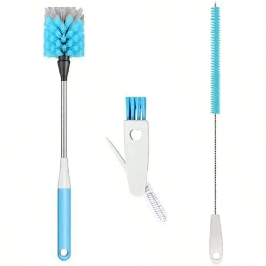 2-In-1 Water Bottle Brush, 14.5-Inch Long-Handled Cleaning Brush, Kitchen Scrubber, Lid Cleaner, Suitable For Water Bottles, Cups, Glasses, Baby Bottles, Blue - Cọ-3-xanh - Xem 1