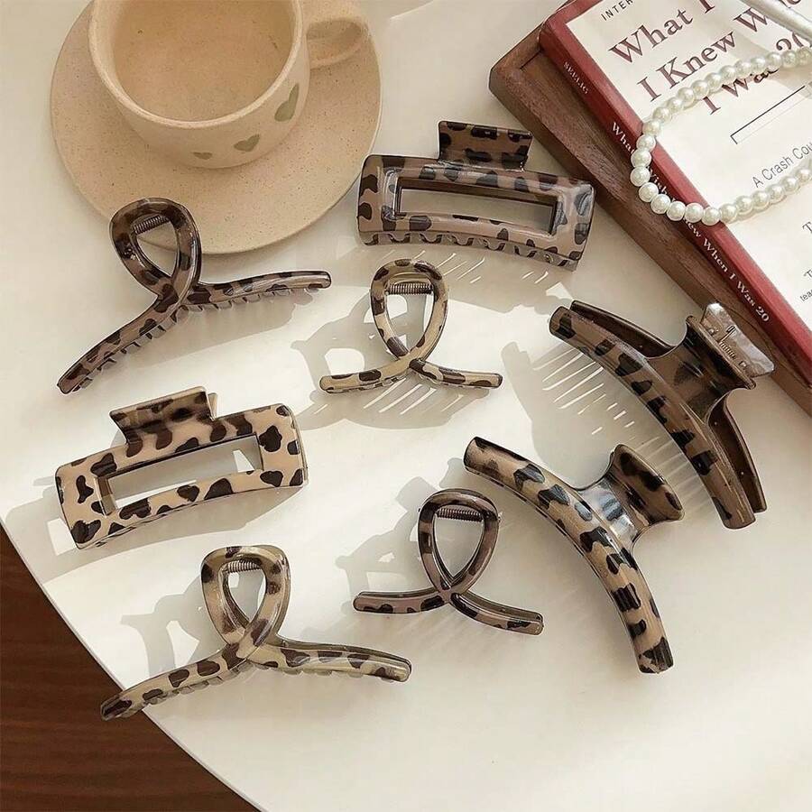 3pcs Leopard Print Hair Claws For Women, High-End Sense Hair Claw For Back-Of-Head Hair Styling, Simple Hair Clips & Hair Accessories, Women's Hair Accessories, Mother's Day Gifts - Hair Claw - View 1
