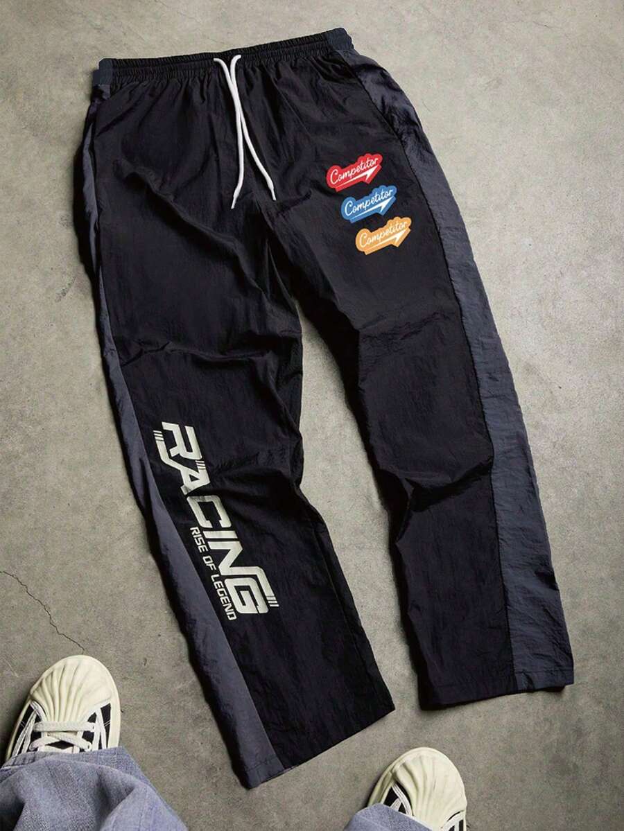 Quần thể thao ngoài trời in chữ chắp vá màu tương phản thoải mái cho nam, mùa xuân/thu, mùa thu - màu đen - Xem 1