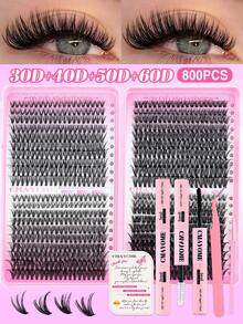 720/740/800pcs Super High-Volume DIY False Eyelashes Set, 8-16mm Mixed Length 10D-150D D Curl Natural Look False Eyelashes, Extra Thick And Fluffy, Voluminous Eyelashes Book, Friendly To Beginners, Suitable For Daily Use And Outgoing, Party, Festival And Travel Using,Styles Mixed And Can Be Matched Freelylash Clusters Kit,Lashes,Eyelashes,Fake Lashes - Multicolor - View 17