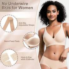1pc Casual Minimalist Solid Color Deep V-Neck Thin Strap Backless Women Bra,Wire-Free Bra With Removable Padding, Suitable For Everyday Wear In Spring And Summer. - White - View 7