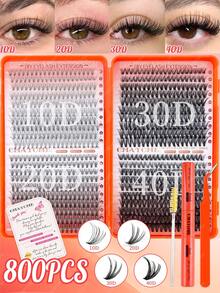 800/740/720 DIY仿貂毛假睫毛，C/D卷度，10D+20D+30D+40D/50D+60D+80D+100D/80D+100D+120D+150D，手工制作，可重复使用，蓬松浓密单根假睫毛套装，轻盈美睫，浓密型假睫毛，隐形眼镜佩戴者适用 - 亮橙色 - 查看 12