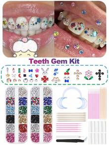 1 Set de joyería para dientes con patrón geométrico multicolor, mariposa y rhinestone, set de decoración de dientes retro Y2K única, gemas de dientes asimétricas adecuadas para uso diario, fiesta, San Valentín, unisex (excluye adhesivo) - Multicolor - Ver 2