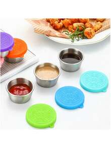 2/6pcs X 1.6oz Stainless Steel Salad Dressing Containers With Lids, Small Leak-Proof Reusable Portable Sauce Cups For Lunch Boxes, Picnic, Travel Meal Prep And Kitchen Storage - Multicolor - View 11