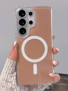 奢华纯色果冻光泽磁吸无线充电手机壳 + 尼龙挂绳，兼容三星 Galaxy S26 Ultra S25 Ultra S26 Plus S24 Ultra S23 Ultra S22 Ultra S25 S24 Plus A57 A56 A55，简约亚克力硬壳软边框防震保护套 - 奶茶色 - 查看 4