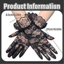 1 đôi găng tay ren ngắn xếp ly thanh lịch dành cho nữ, găng tay chống nắng mỏng thoáng khí thời trang, phụ kiện tinh tế đa năng cho đám cưới, các dịp lễ hội, tiệc tùng, dạ hội và mặc hàng ngày. - màu đen - Xem 3