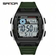SANDA. SANDA Men's Fashionable New Barrel-Shaped Electronic Watch, Multi-Function Display, Stylish & Personalized Wristwatch - 2225J-black Green - View 11