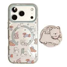 GUCADI 磁吸手机支架，适用于 17 Pro Max、14、15、16 手机壳，透明设计，可爱涂鸦小狗图案，个性化卡通可爱软萌少女风，创意十足 - 彩色 - 查看 13