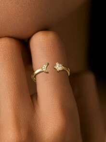 1枚S925纯银星月可调节开口戒指，浪漫优雅设计，简约清新时尚个性高端质感，日常佩戴或送给她的完美礼物 - 星月 - 查看 12