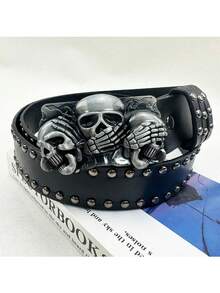 1pc Punk Style Unisex Fashion Belt, Skull Hand Rhinestone Inlaid Black Belt, Suitable For Long Dresses, Suitable For Parties, Christmas, Halloween, Concerts - Skull Hand Metal - View 29