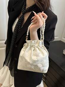 Faux Pearl Mini Bucket Bag, Casual & Crossbody Bag - White - View 7