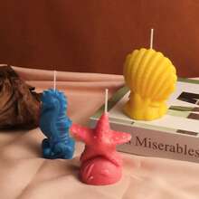 Set de 3 moldes de silicona para hacer velas con diseños de estrella de mar, concha marina y caballito de mar, serie oceánica para decoración de yeso DIY - Mohos de animales marinos - Ver 7