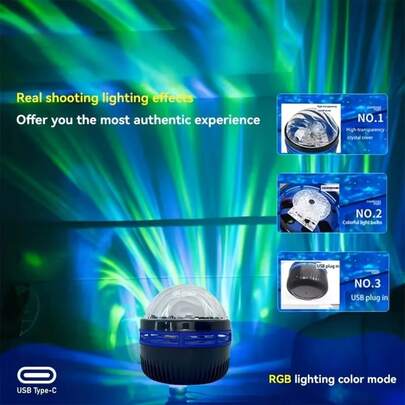 1pc Aurora Light Projector With Starry Sky Display, Remote Control, USB Powered, Glowing In Dark, Ideal For Enhancing Bedroom, Room And Holiday Decoration Ambiance