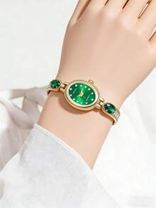SOKI Women's Elegant Fashion Square Crystal Dial Quartz Watch, Suitable For Daily Wear, Birthday Gift, Back To School, Thanksgiving, Couples, Ultimate Gift - Green - View 2
