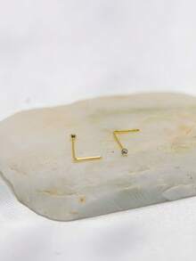 2个925纯银1毫米迷你L形鼻环/鼻钉，时尚人体穿刺饰品 - 金色 - 查看 4