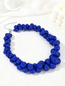 1件欧美波西米亚风塑料圆形几何串珠项链，适合夏季海滩佩戴 - 樹脂串珠多層項鍊 - 查看 5