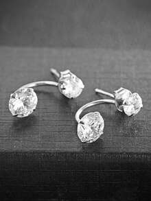 1 Đôi bông tai dáng dài bằng bạc Sterling S925 sáng bóng, đính hai viên kim cương, thời trang, nhẹ nhàng, thanh lịch, phong cách quý phái, phù hợp cho phụ nữ đeo hàng ngày hoặc làm quà tặng dự tiệc, sang trọng, tinh tế và độc đáo, ít gây dị ứng. - Tròn - Xem 5