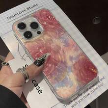 Refreshing Stained Glass Flower Pattern Feather Chiffon Lens Half-Covered Phone Case, Suitable For IPhone 17/16/15/14/13/12/11/XS/XR/X/7/8 Plus/Pro/Max/Mini - Creative Fashionable Minimalist Design Personalized Full-Coverage Anti-Fall Protective Case - Camlet - View 2
