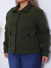 Women's Casual Jacket, Wool-Type Fabric, Pockets, Buttons On The Front, Suitable For Everyday Cold Weather. - 軍綠色 - 查看 5