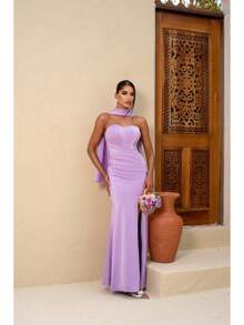 Glamorous Long Party Dress For Bridesmaids, Weddings, And Graduations. - Lilac - View 2