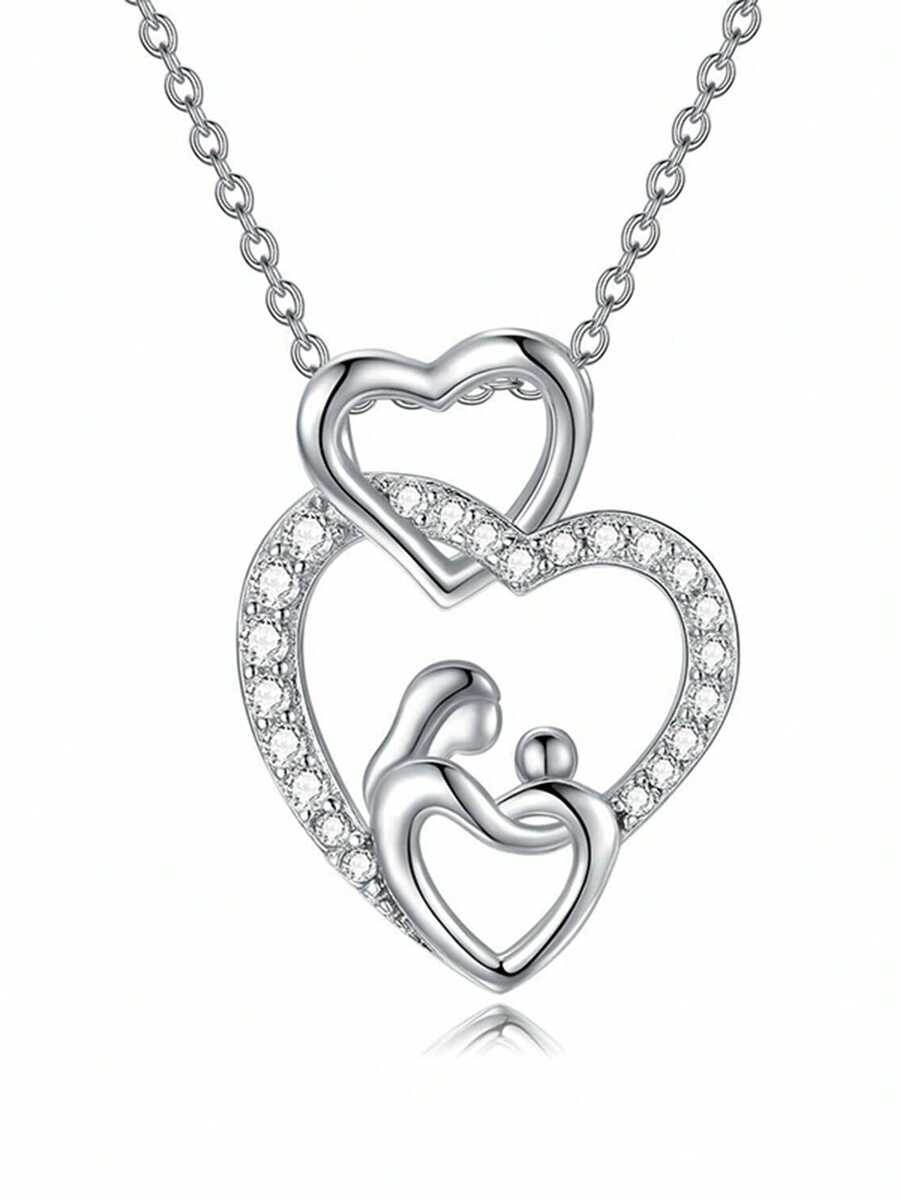 1 pieza Collar con colgante de circonita cúbica romántica como regalo del Día de San Valentín para mujeres, joyería de boda - 1# - Ver 1