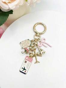 1pc Elegant Pink Bow Travel Keychain Pendant, Oil Drop Airplane, Eiffel Tower, DIY Jewelry, Handbag Charm, Luggage Decoration, Shoulder Bag Accessory, Multifunctional Bag Charm, Car Decor, Cute Gothic Y2K Style, Holiday Gift - Nhiều màu 2 - Xem 2