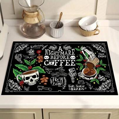 1 tấm lót chịu nhiệt hình vuông họa tiết đầu lâu và thú cưng dễ thương, chống bám bẩn và bụi, dùng để bảo vệ mặt bàn, lót máy pha cà phê, lót thoát nước nhà bếp, lót bàn ăn gia đình và nhà bếp.