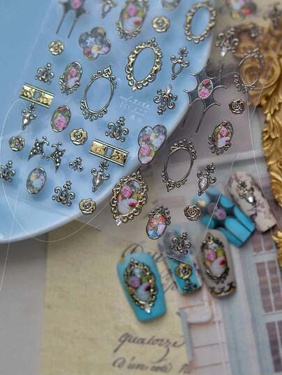 1 Pack Of 5D Exquisite Metal Border Nail Stickers, 5D Crystal Diamond Border Nail Stickers, DIY Nail Accessories