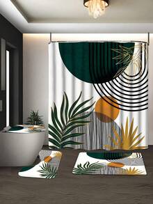 Bộ 1/4 rèm tắm phong cách Boho, họa tiết trừu tượng hiện đại hình vòm cây nấm và mặt trăng, chất liệu polyester chống thấm nước, kèm 12 móc treo, phụ kiện phòng tắm. - A - Xem 14