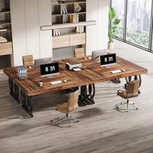 FINMIND 5 Ft Conference Table For 4 To 6, 63-Inch Rectangle Meeting Table Modern Computer Desk With Metal Base, Business Furniture For Home Office, Boardroom, White & Gold - Brown and Black - View 6