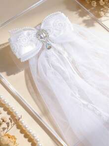 1个女童公主长款薄纱蝴蝶结发夹，适合婚礼拍照、派对和庆典等场合 - 彩色 - 查看 1