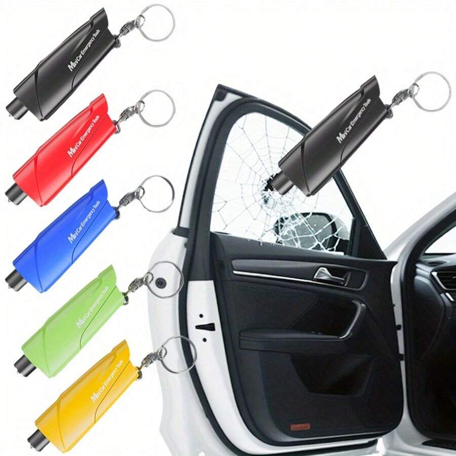 [Búa an toàn đa chức năng] - Búa an toàn ô tô 2 trong 1 với chức năng phá kính và cắt dây an toàn - Dụng cụ thoát hiểm khẩn cấp, đầu búa được làm bằng thép vonfram, chỉ cần ấn mạnh là sẽ phá vỡ kính - Bộ búa an toàn kèm móc khóa