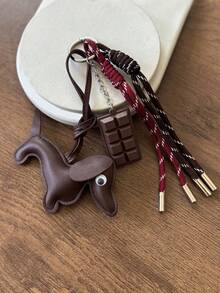 Ins Blogger 同款腊肠犬巧克力小众个性化棒球汽车钥匙扣、包包挂件、情侣编织挂绳 - 咖啡 - 查看 2