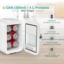 CROWNFUL Mini nevera refrigerador portátil y calentador de 4 litros/6 latas para el cuidado de la piel éticos bidas alimentos ideal para recámara oficina coce recámara ccación - Blanco - Ver 3