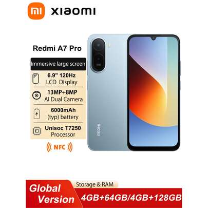 Xiaomi Redmi A7 Pro NFC 全球版智能手机，6.9 英寸大屏，6000mAh 大容量电池，支持 15W 快充，搭载小米 HyperOS 系统，配备 1300 万像素 AI 双摄像头。